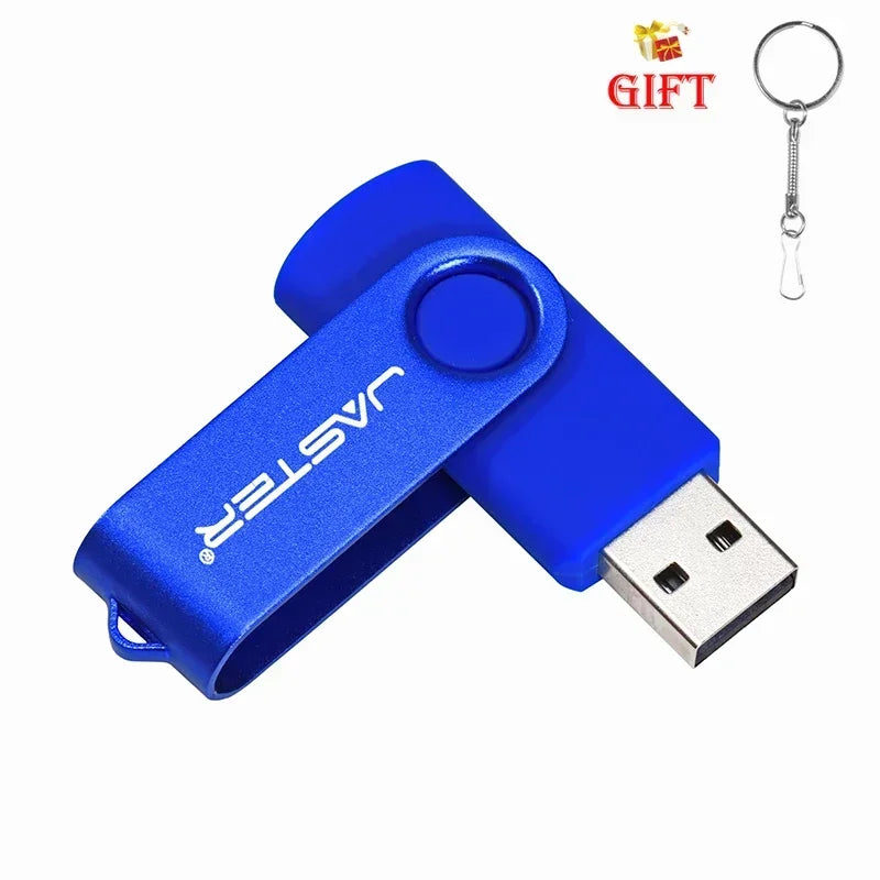 JASTER Plastic Rotatable USB 2.0 Flash Drive 128GB Free Key Chain Colorful Memory Stick 64GB Creative Gift Pen Drive 32GB 16GB