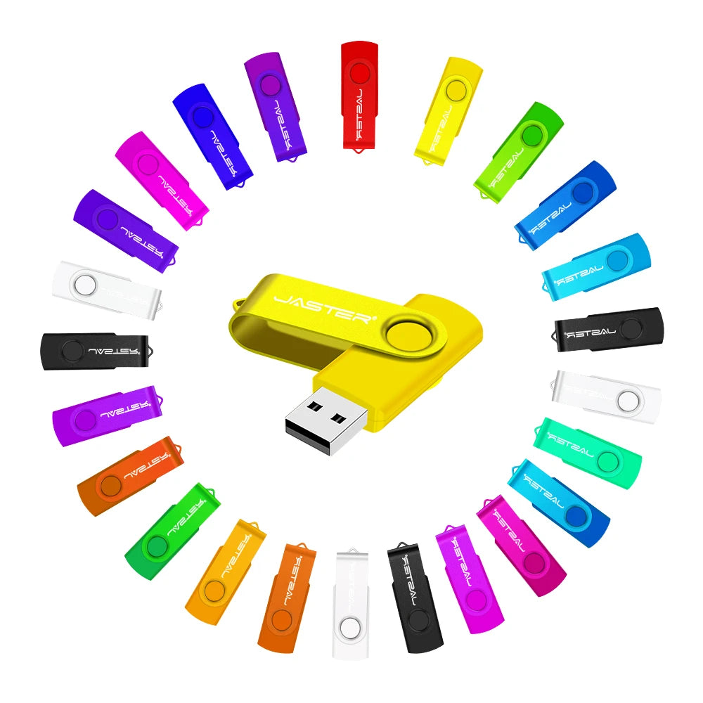 JASTER Plastic Rotatable USB 2.0 Flash Drive 128GB Free Key Chain Colorful Memory Stick 64GB Creative Gift Pen Drive 32GB 16GB