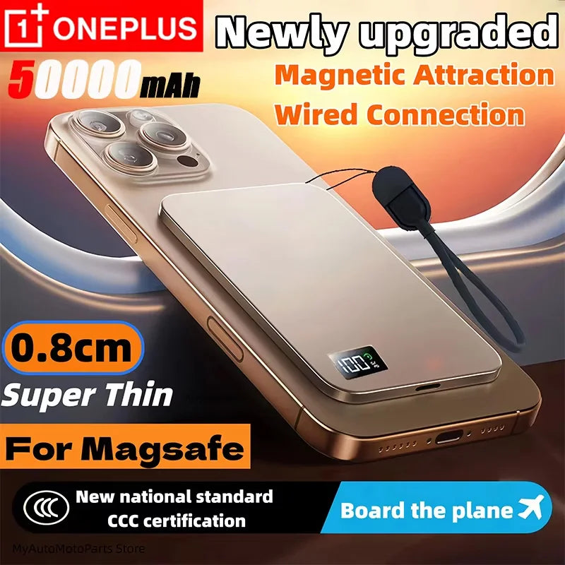 OnePlus 50000mAh Magnetic Wireless Power Bank PD 22.5W High Quality Alloy Fast And Thin Charger Portable Powerbank For Magsafe