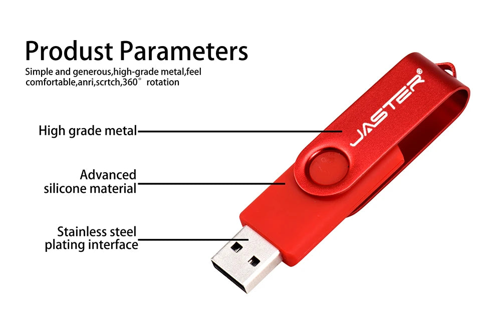 JASTER Plastic Rotatable USB 2.0 Flash Drive 128GB Free Key Chain Colorful Memory Stick 64GB Creative Gift Pen Drive 32GB 16GB