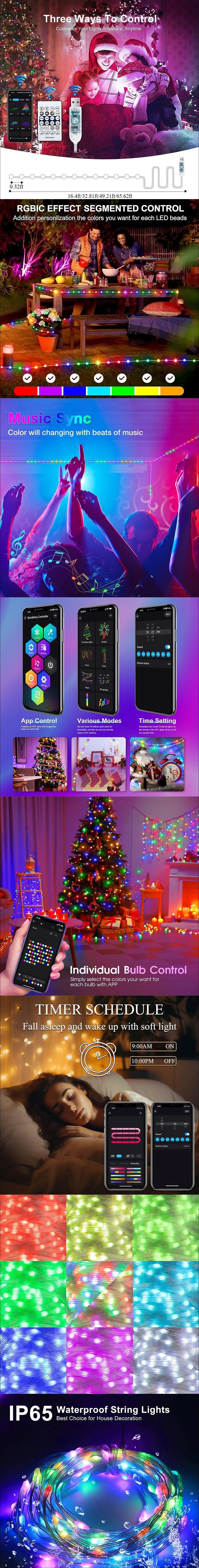 LED string light with Bluetooth, RGB rainbow, running horse, flowing light with festive atmosphere decoration, copper wire light