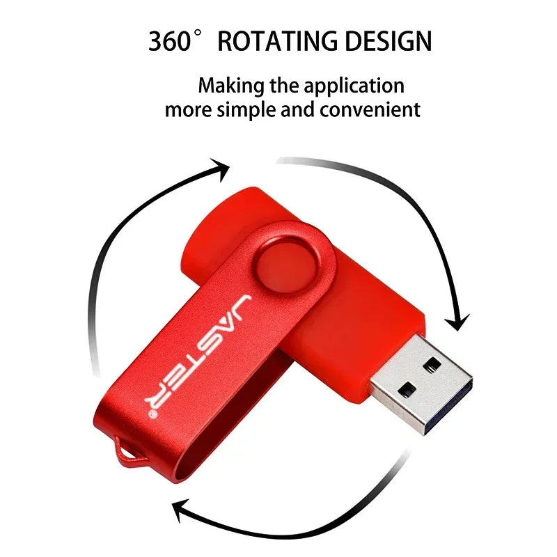JASTER Plastic Rotatable USB 2.0 Flash Drive 128GB Free Key Chain Colorful Memory Stick 64GB Creative Gift Pen Drive 32GB 16GB