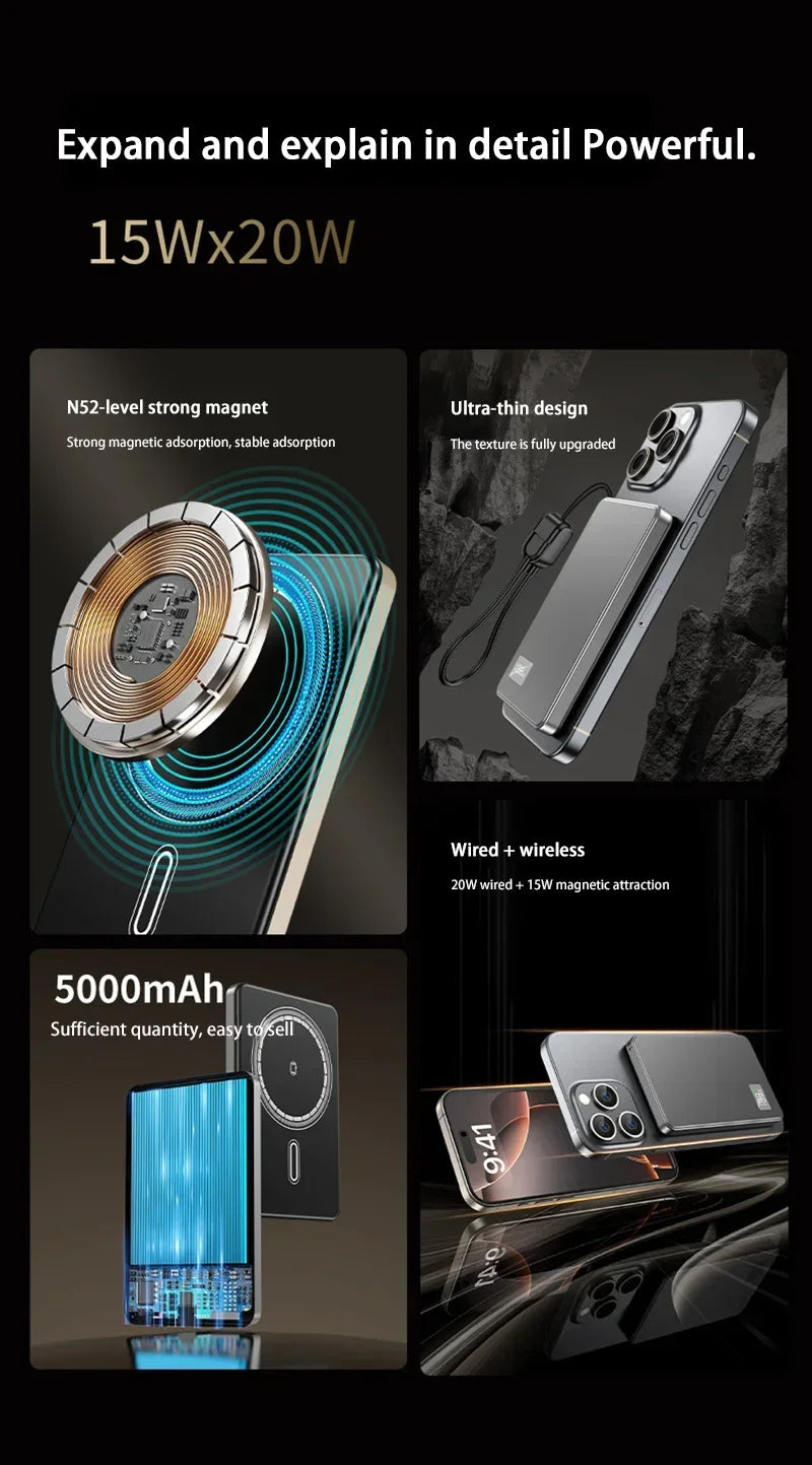 OnePlus 50000mAh Magnetic Wireless Power Bank PD 22.5W High Quality Alloy Fast And Thin Charger Portable Powerbank For Magsafe