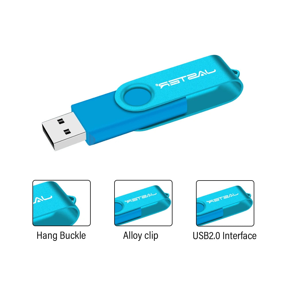 JASTER Plastic Rotatable USB 2.0 Flash Drive 128GB Free Key Chain Colorful Memory Stick 64GB Creative Gift Pen Drive 32GB 16GB
